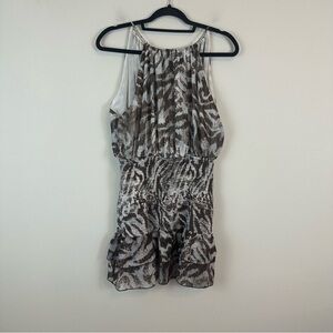 ZARA | Blue Brown Animal Print Halter Neck Smocked Chiffon Mini Dress Medium